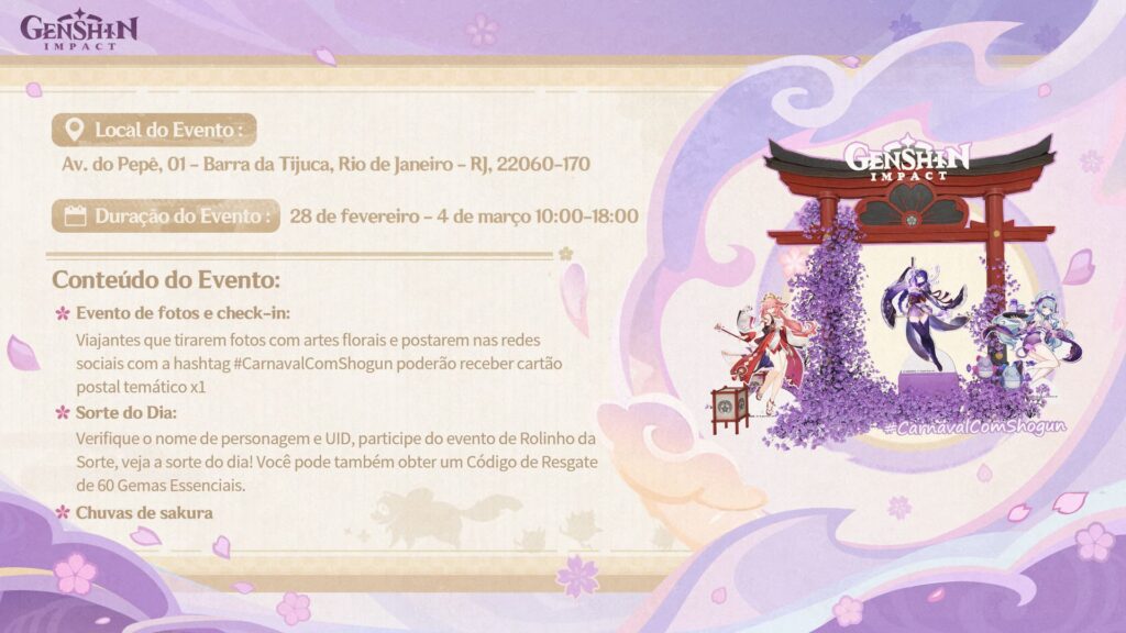 Genshin Impact leva Inazuma ao Carnaval do Rio com design floral da Shogun Raiden