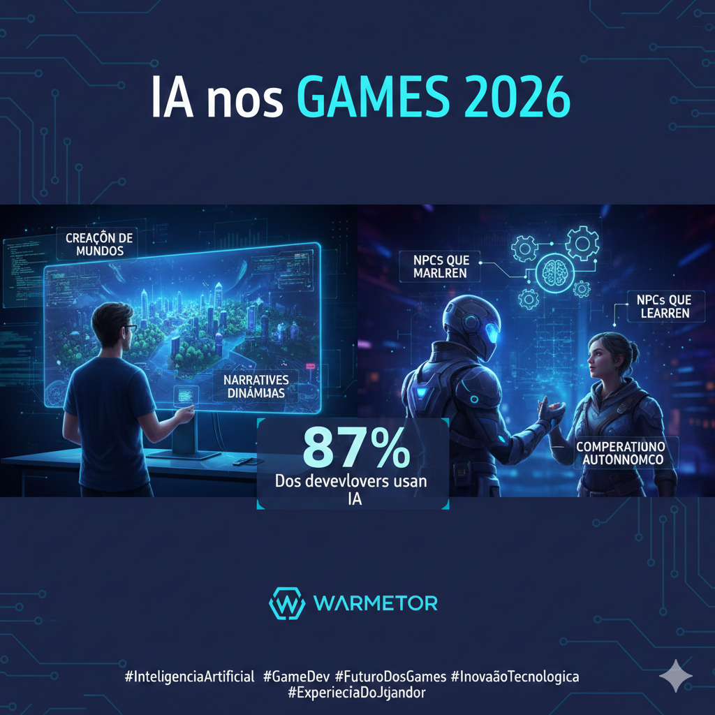 IA nos games 2026: como a inteligência artificial transforma a criação e a experiência de jogo
