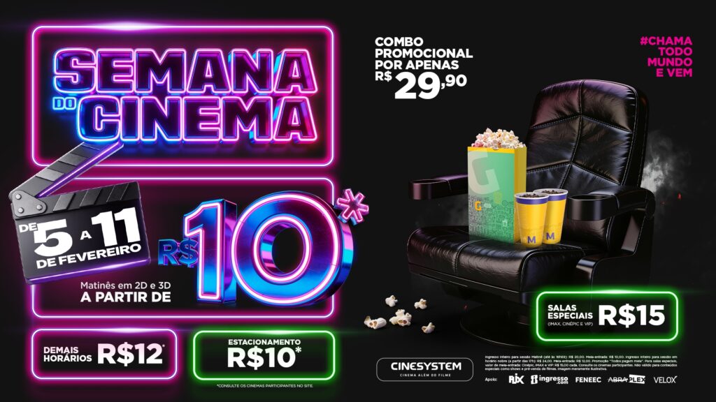 Semana do Cinema 2026: Cinesystem inicia promoção com ingressos a partir de R$ 10
