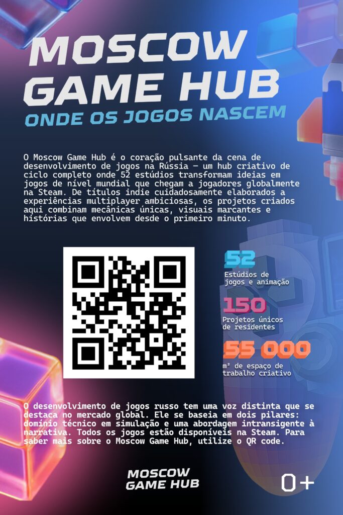 O Moscow Game Hub opera como um cluster criativo de ciclo completo na Rússia. A infraestrutura de 55 mil metros quadrados suporta 52 estúdios residentes, sendo 44 dedicados exclusivamente a jogos e 8 à animação.