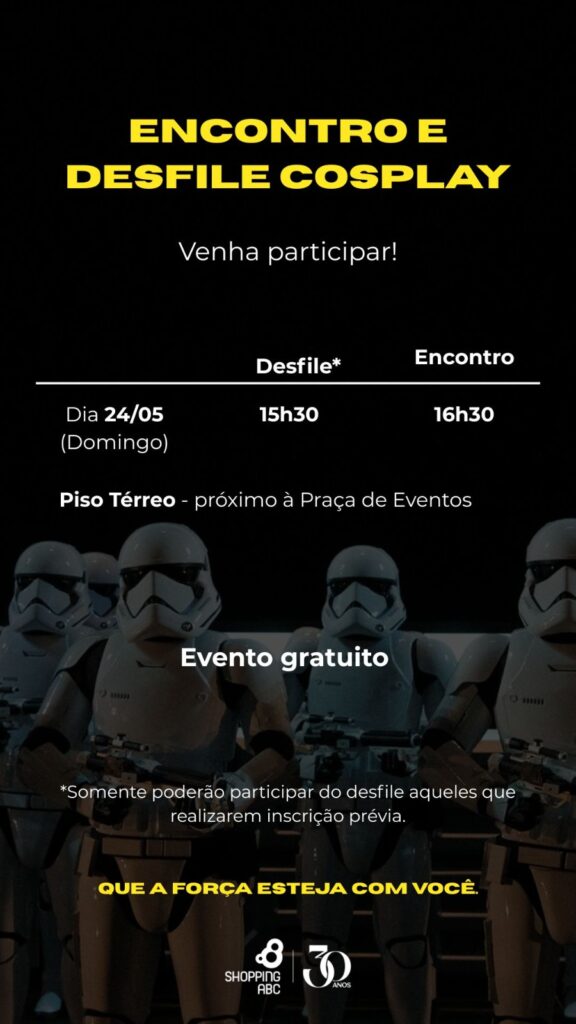 Shopping ABC celebra Dia do Orgulho Nerd com desfile cosplay e exibição exclusiva de "Star Wars"
